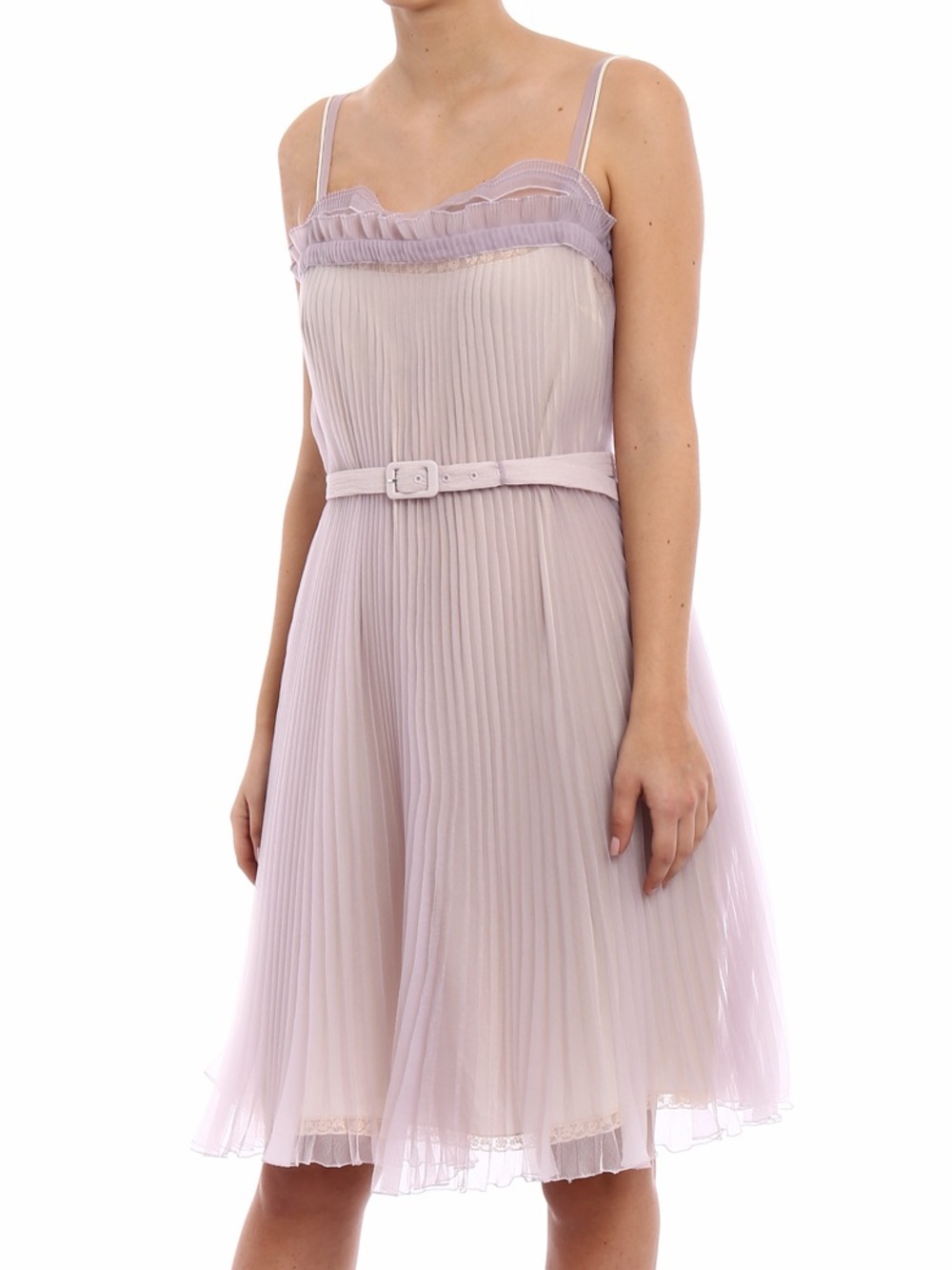 Prada Lilac Pleated Spaghetti-Strap Midi Dress